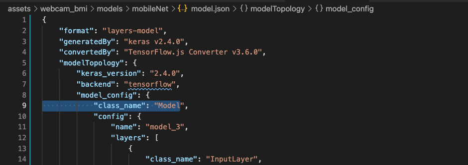 className in model.json